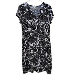 Laura Ashley Shift Dress Women's M Retro Black &‎ White Swirls Preppy Feminine